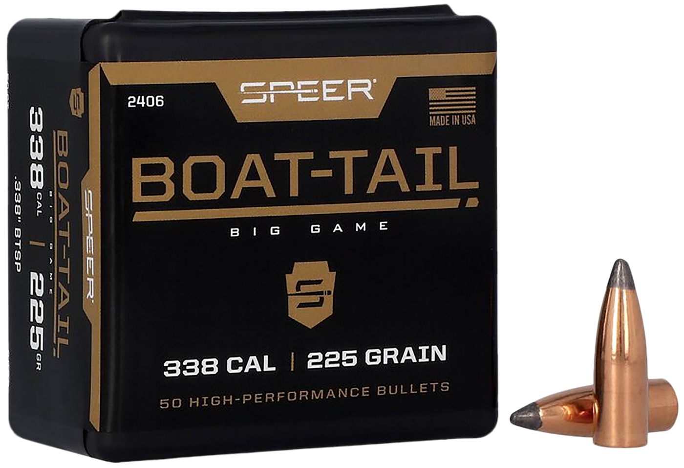 Speer 2406 Boat-Tail .338 225 gr Spitzer Soft Point 50
