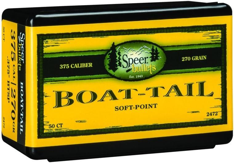 Speer Boat-Tail Big Game Rifle Bullets .375 cal 270 gr SPITZER BT 50/Boxed
