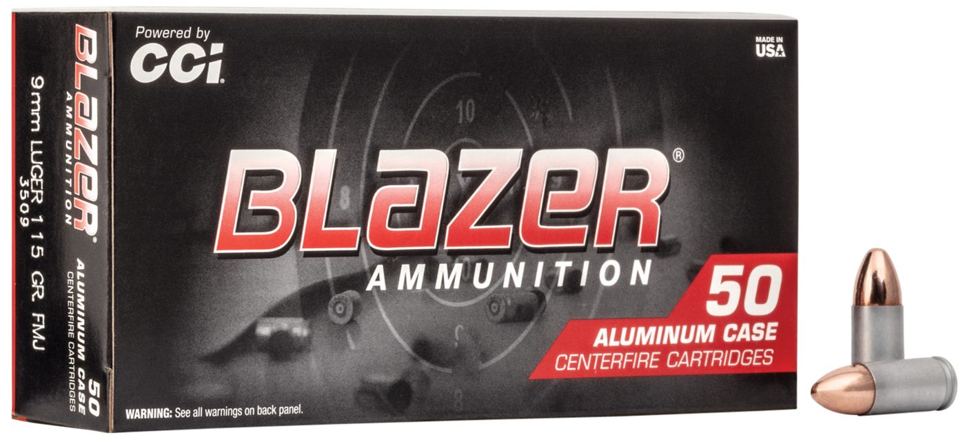 CCI Blazer Aluminum Handgun Ammunition 9mm Luger 115 gr. FMJ 1145 fps 50/ct