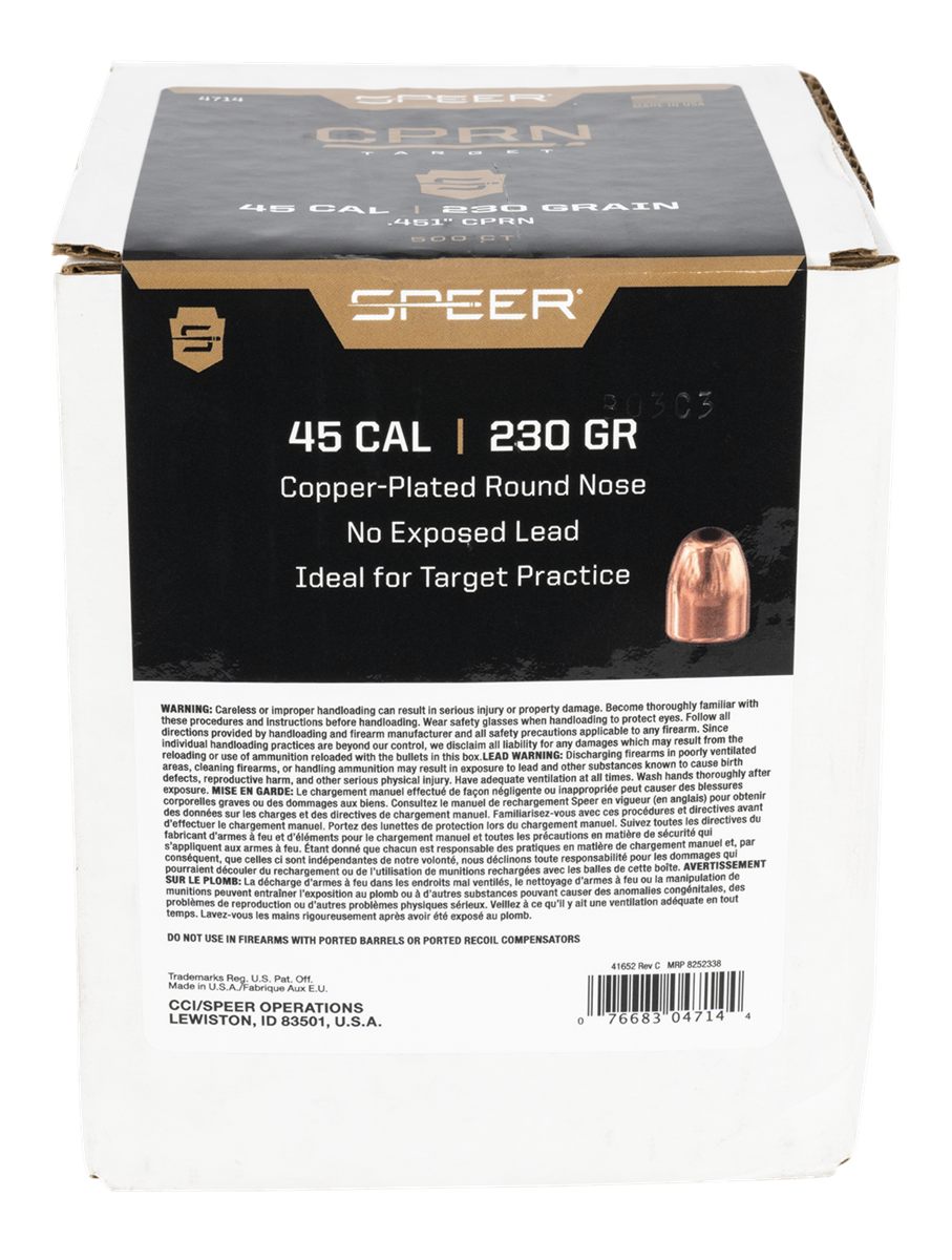 Speer Copper Plated Handgun Bullets .45 cal .451in 230 gr Cprn 500/Box