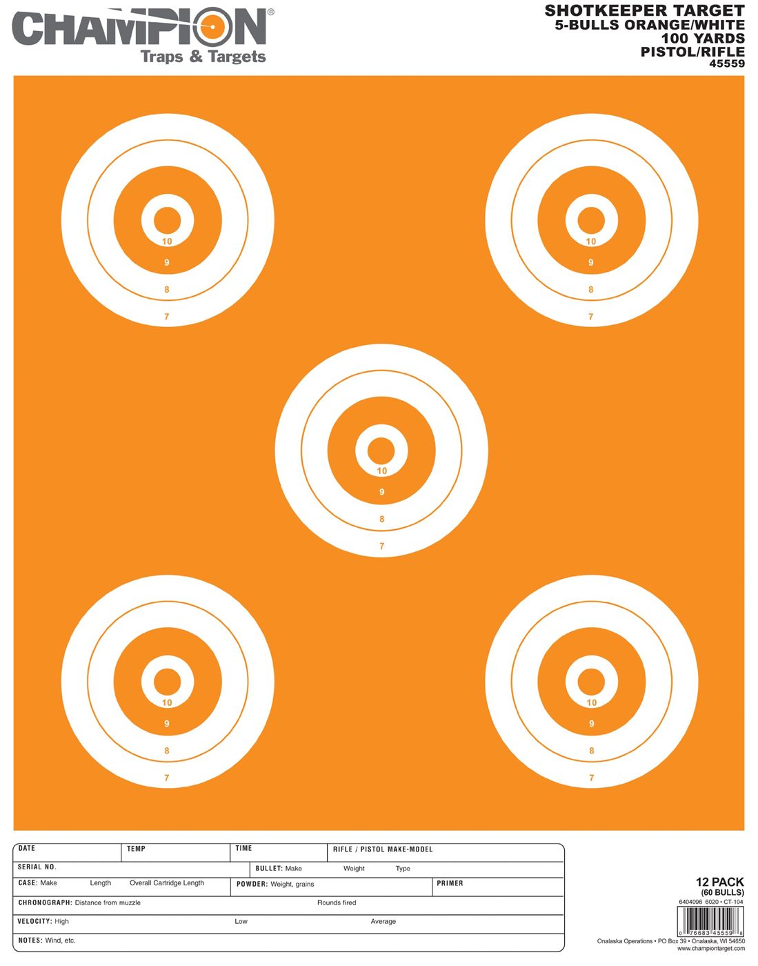 Champion Traps and Targets Shop keeper 5-Bulls - Pack of 12 (Large, Orange/