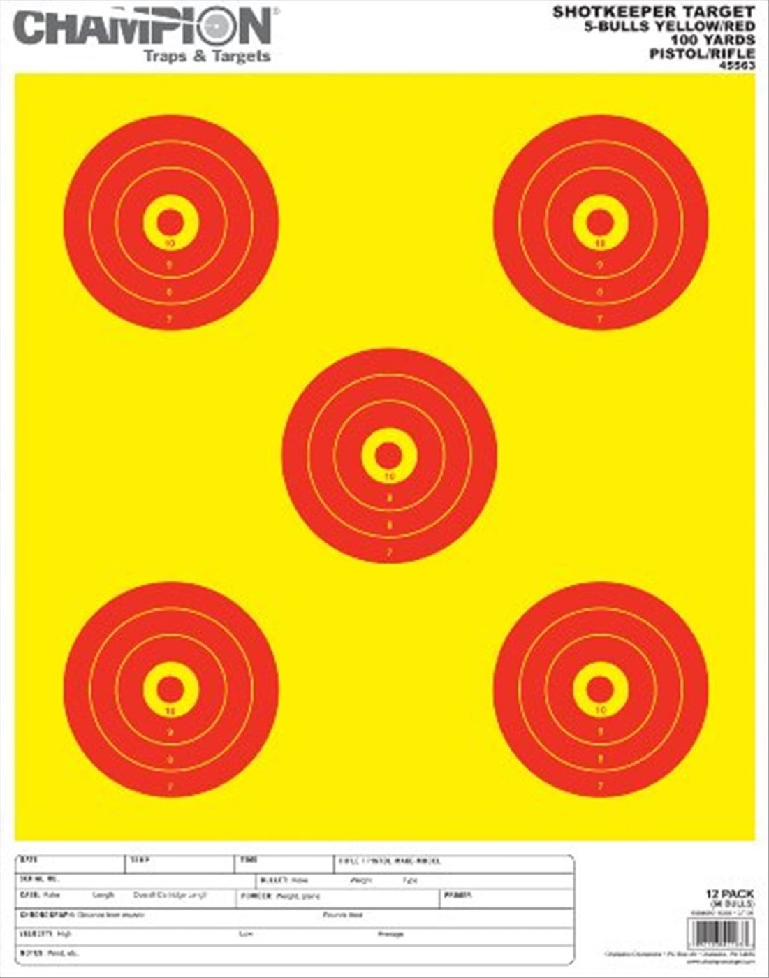 Champion 5-Bull Paper Target, Yellow/Orange, 8.5x11, 12/pk