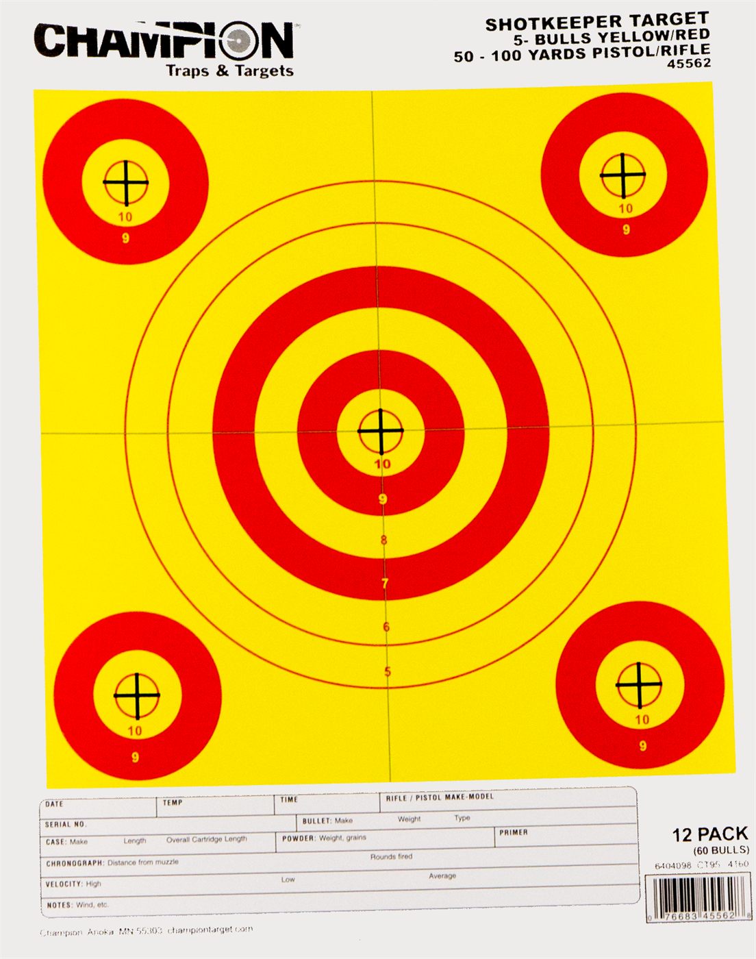 Champion 5-Bull Paper Target, Yellow/Orange, 8.5x11, 12/pk view 2