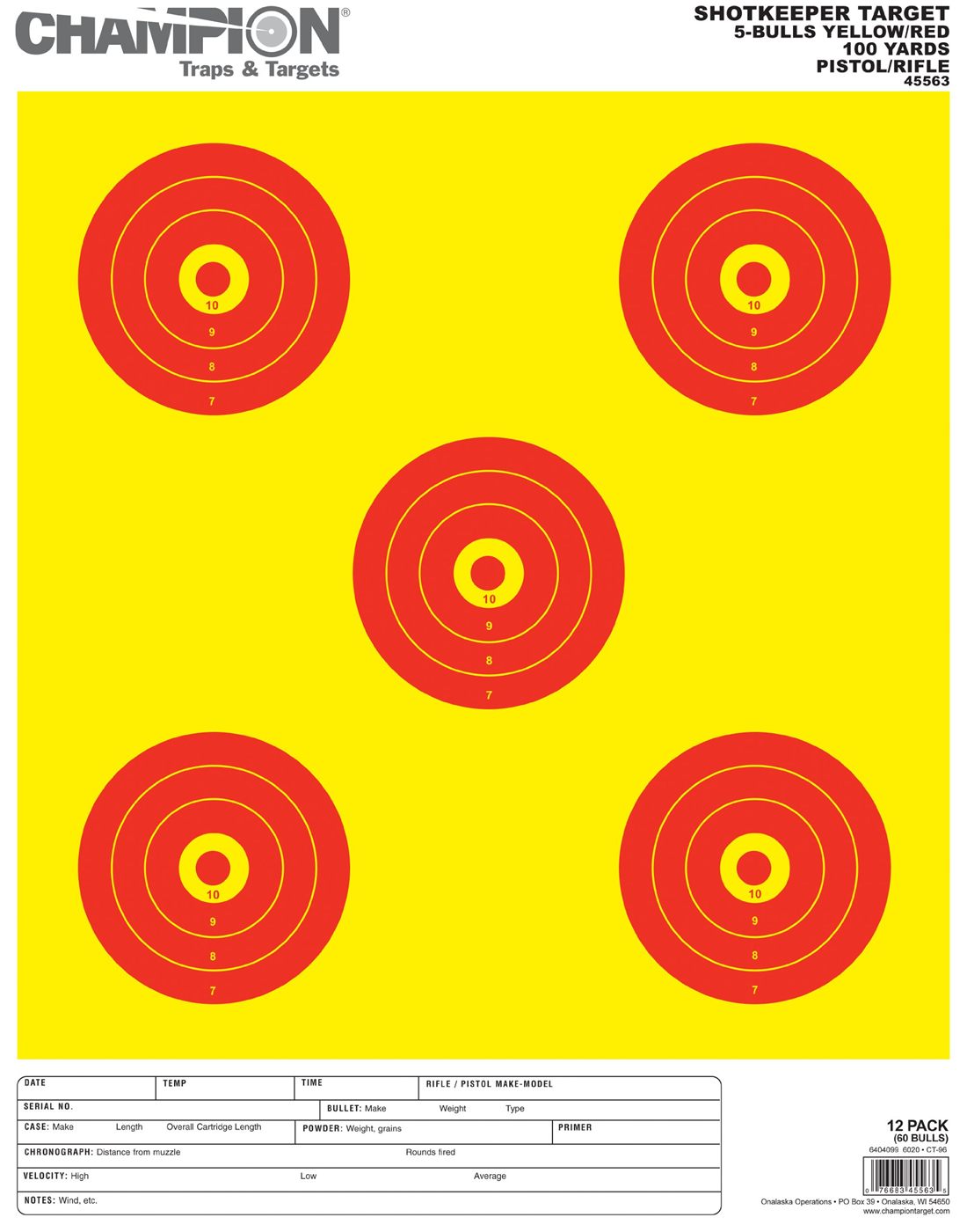 Champion Traps and Targets Shop keeper 5-Bulls - Pack of 12 (Large, Bright