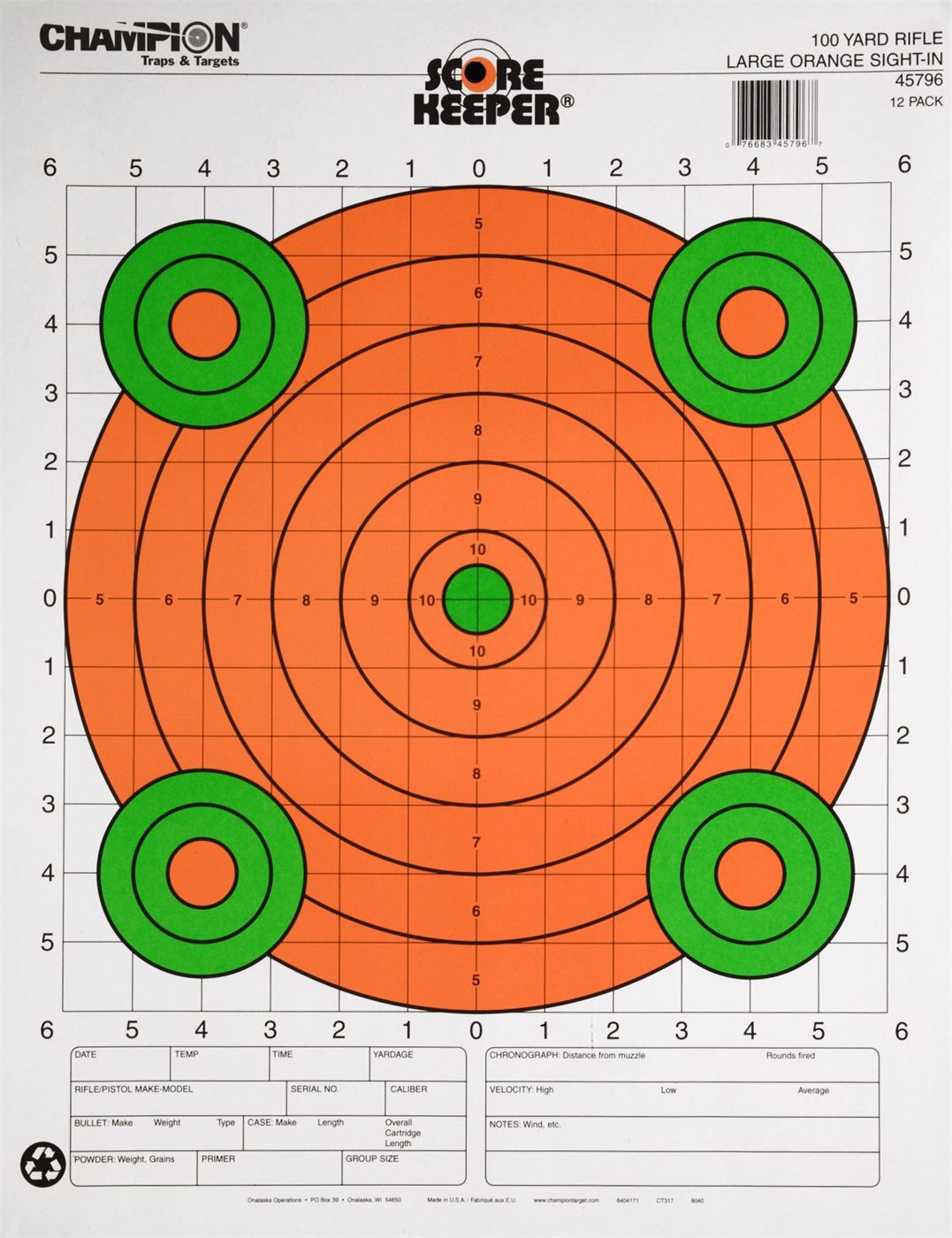 Champion Traps and Targets, Sight in Large Orange 100 Yards (Per 12) (45796