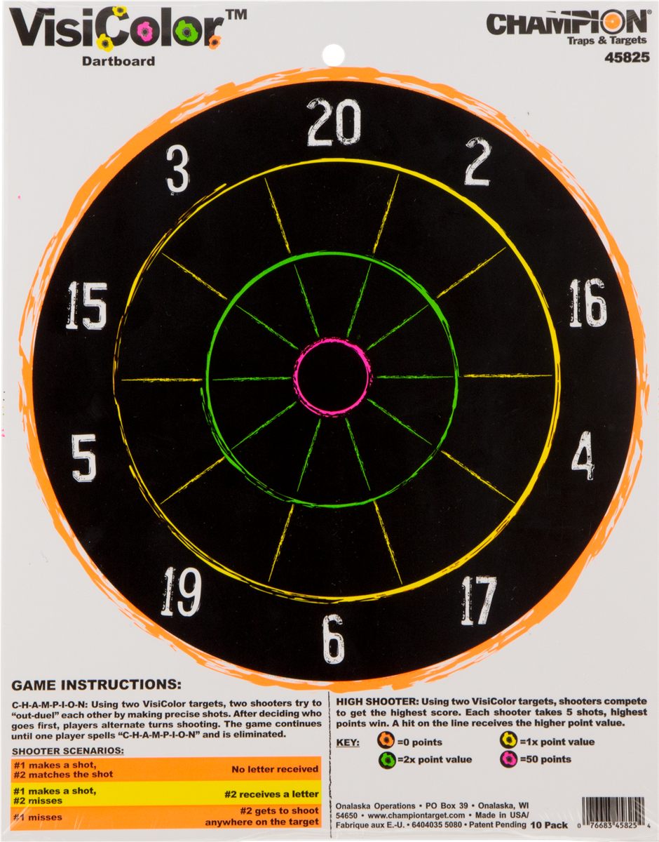 Champion VisiColor High-Visibility Paper Targets, Dartboard - 10pk