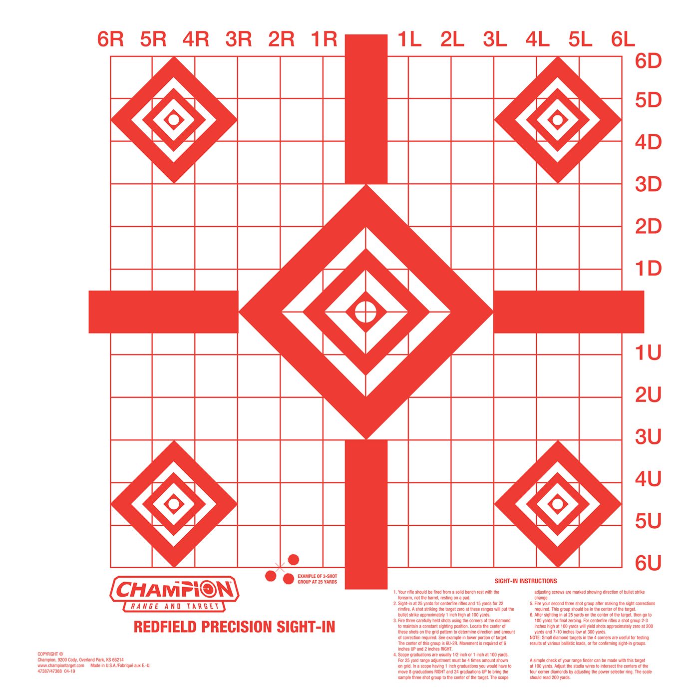 Champion Targets 47388 Redfield Sight-In Diamond Paper Pistol/Rifle 16in x