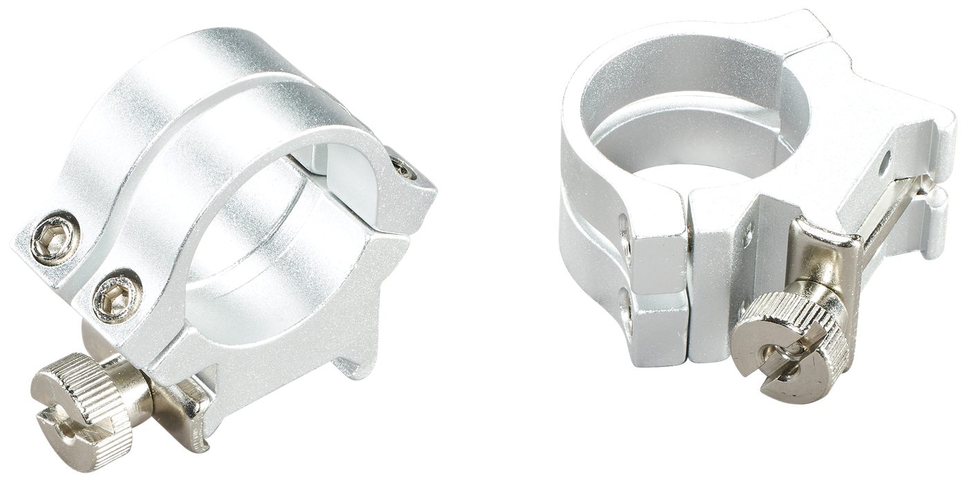 Weaver 1in Ring Quad Lock High Silver, Clam
