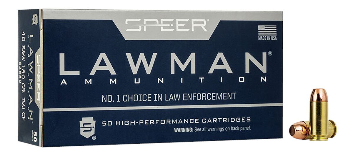 Speer 53880 Lawman Training Clean-Fire 40S W 180gr Total Metal Jacket Round