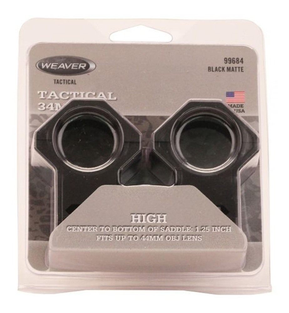 Weaver 34mm Ring 6-Hole Picatinny High Matte, Clam view 2