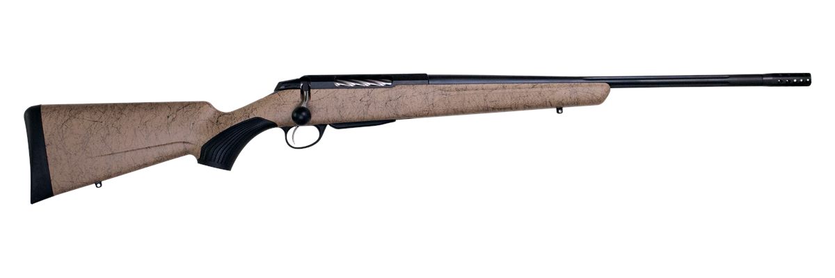 Tikka JRTXRT319 T3x Lite 6.5 PRC 3+1 24.30" Fluted/Threaded, Black Barrel/Rec, Black Webbed Tan Roughtech Synthetic Stock, Interchangeable Grip, Muzzle Brake