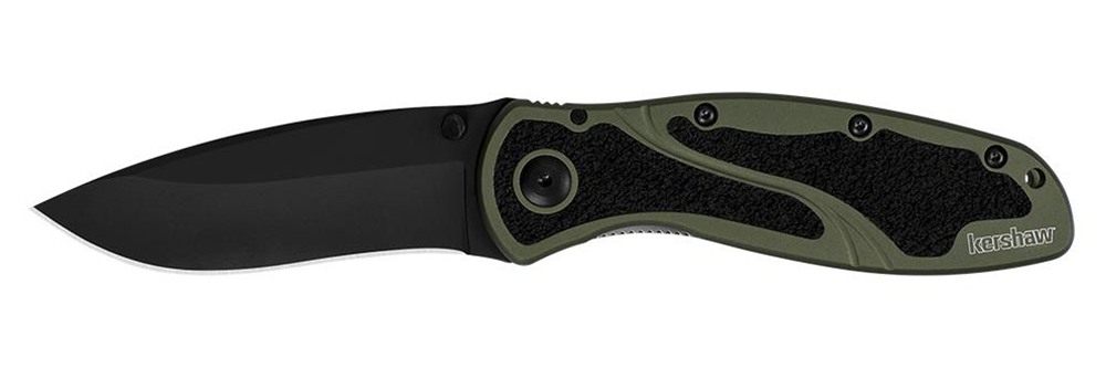 Kershaw Knives Blur Knife Plain Edge Assisted Open-Olive Black (USA Made) B view 2