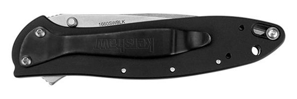 Kershaw 1660SWBLK Leek 3in Folding Drop Point Plain Stonewashed 14C28N Stee view 3