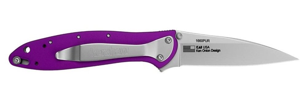 Kershaw 1660PUR Leek 3in Folding Drop Point Plain Bead Blasted 14C28N Steel view 2
