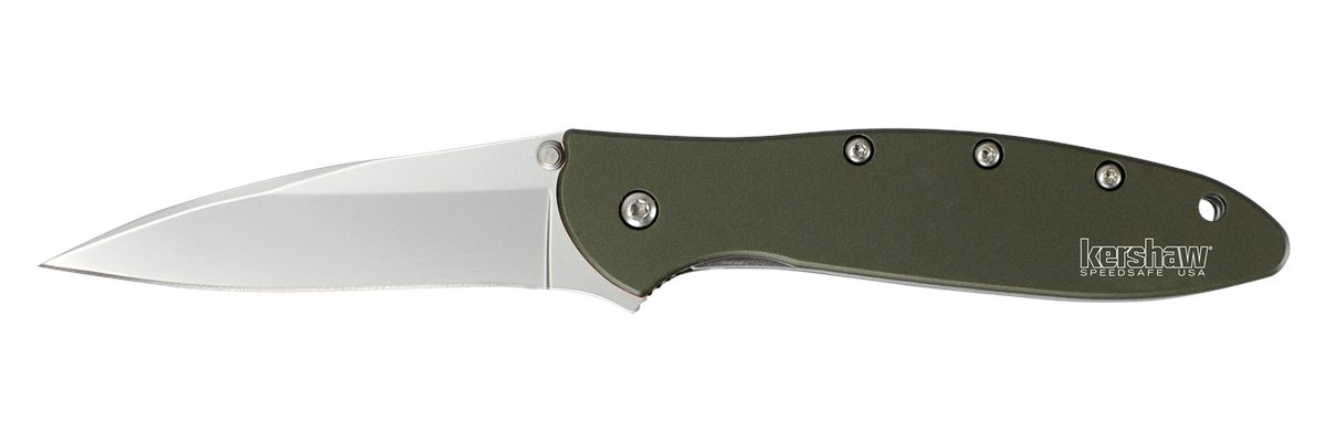 Kershaw 1660OL Leek 3in Folding Drop Point Plain Bead Blasted 14C28N Steel