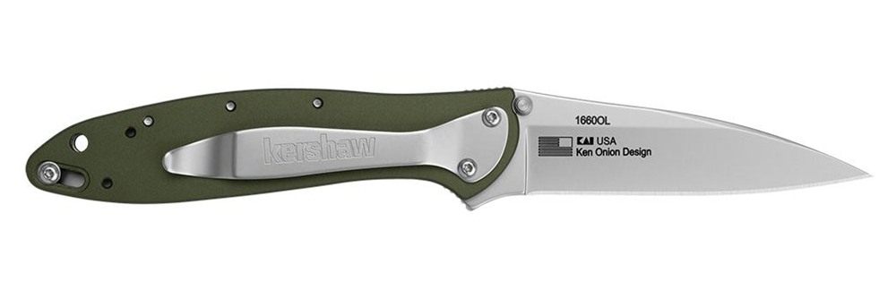 Kershaw 1660OL Leek 3in Folding Drop Point Plain Bead Blasted 14C28N Steel view 2