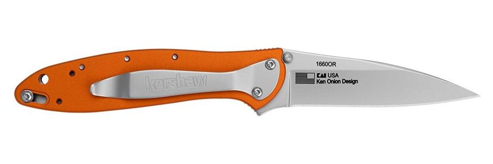Kershaw 1660OR Leek 3in Folding Drop Point Plain Bead Blasted 14C28N Steel view 2