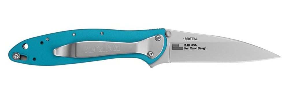 Kershaw 1660TEAL Leek 3in Folding Drop Point Plain Bead Blasted 14C28N Stee
