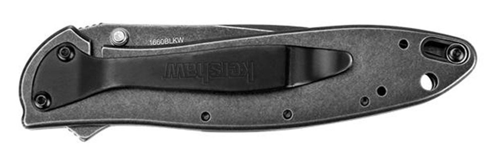 Kershaw 1660BLKW Leek 3in Folding Drop Point Plain Black DLC 14C28N Steel B view 2