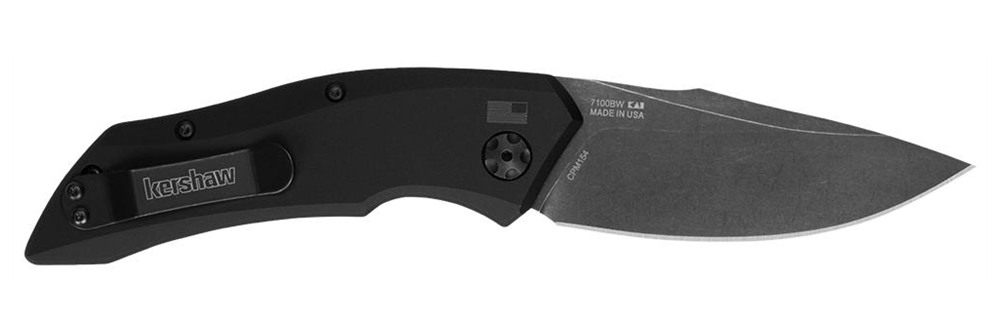 Kershaw 7100BW Launch 1 3.40in Folding Drop Point Plain Black Oxide CPM 154 view 2