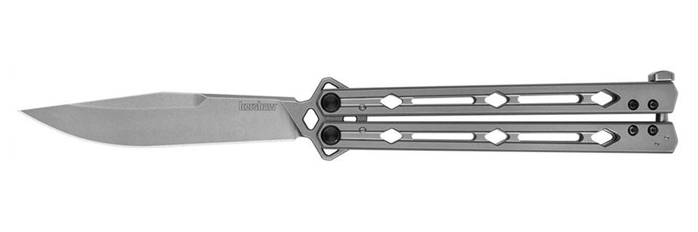 Kershaw 5150 Lucha 4.60in Butterfly Drop Point Plain Stonewashed 14C28N Ste view 2
