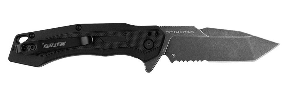 Kershaw Analyst Folding Knife 3-1/4in Partially Serrated Tanto Blade Black
