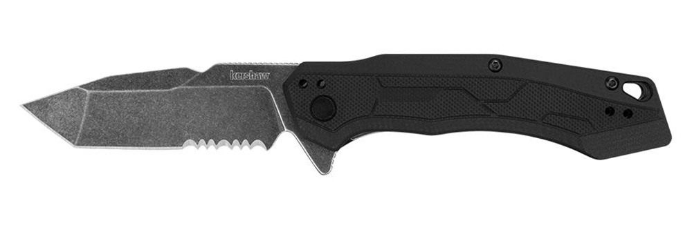 Kershaw Analyst Folding Knife 3-1/4in Partially Serrated Tanto Blade Black view 2