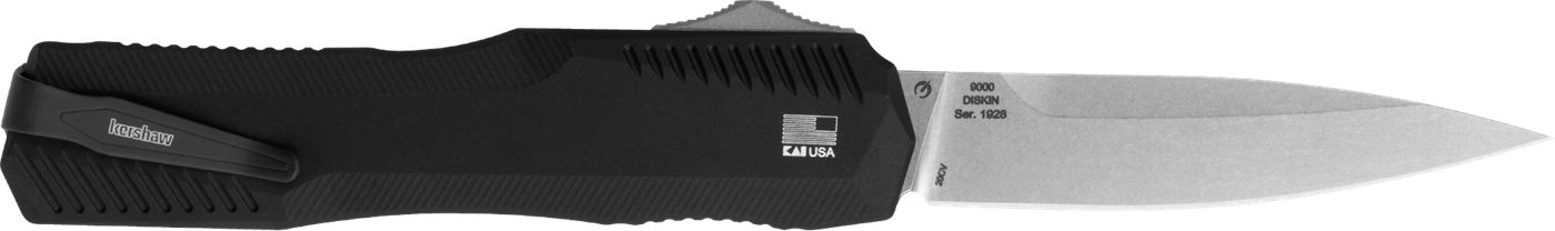 Kershaw 9000 Livewire 3.30in OTF Spear Point Plain Stonewashed CPM 20V SS B