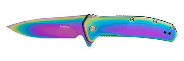 Kershaw 2044RBW Outcome 2.80in Folding Drop Point Plain Polished Rainbow PV view 2