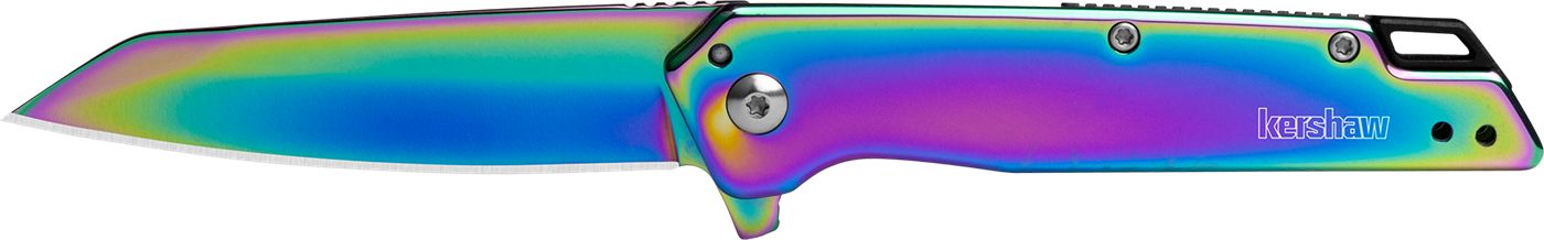 Kershaw 1365RBW Misdirect 3in Folding Reverse Tanto Plain Polished Rainbow
