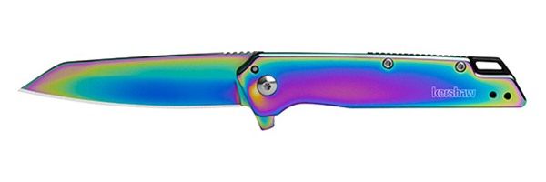 Kershaw 1365RBW Misdirect 3in Folding Reverse Tanto Plain Polished Rainbow view 2