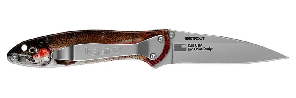 Kershaw 1660TROUT Leek Trout EDC 3in Folding Drop Point Plain Bead Blasted view 3