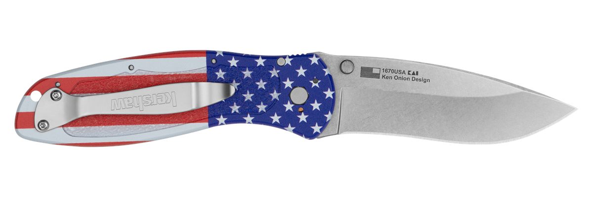 Kershaw Blur Knife Plain Edge Assisted Open-USA Flag (USA Made) BOX(NEW 202