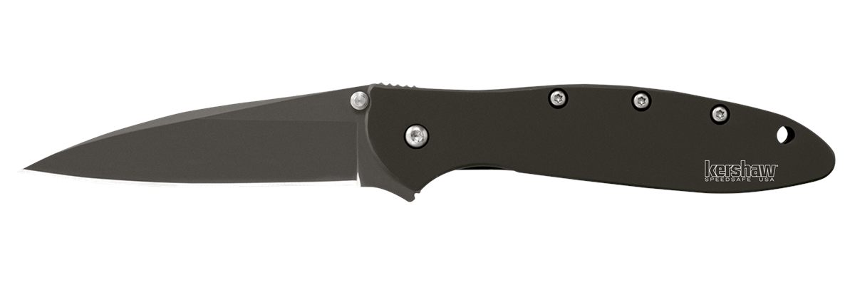 Kershaw Knives 1660CKT Leek 3in Folding Modified Drop Point Plain Black DLC
