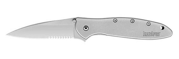 Kershaw Knives 1660ST Leek 3in Folding Drop Point Part Serrated Bead Blaste