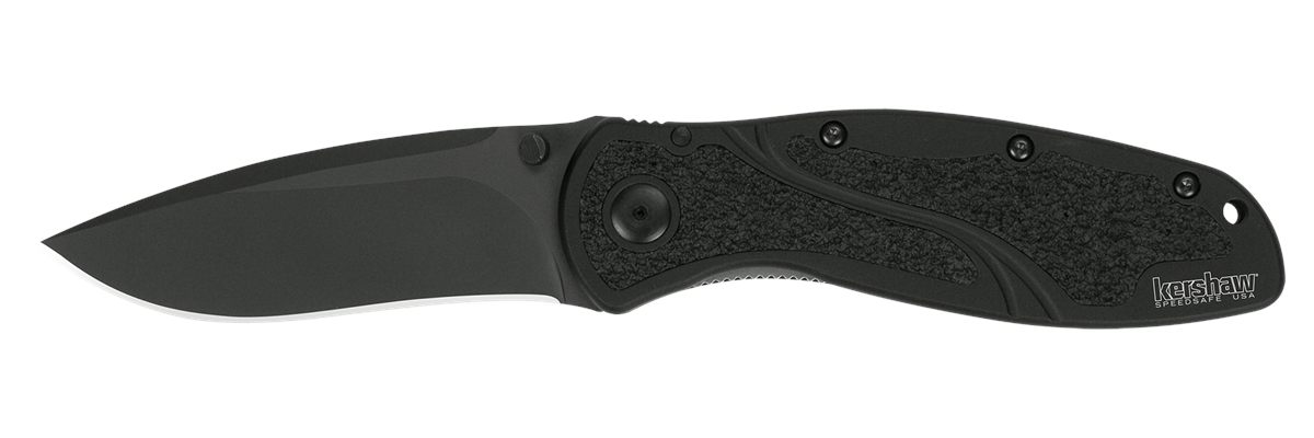 Kershaw 1670BLK Blur 3.40in Folding Drop Point w/Recurve Plain Black DLC 14