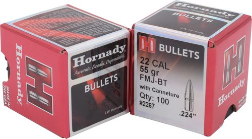 Hornady 2267 Traditional 22 Cal .224 55 gr Full Metal Jacket Boat Tail 100 view 2