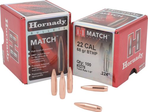 Hornady 2278 Match 22 Cal .224 68 gr Hollow Point Boat Tail 100 Per Box/ 40 view 2