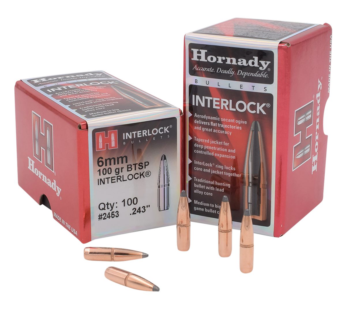 Hornady 2453 InterLock 6mm .243 100 gr Boat Tail Spire Point Per Box/ 25 Ca