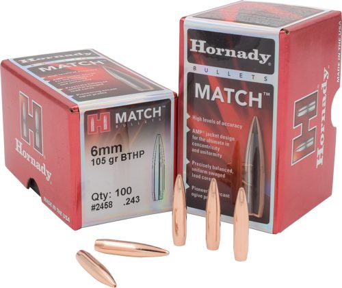 Hornady 2458 Match 6mm .243 105 gr Hollow Point Boat Tail 100 Per Box/ 25 C view 2
