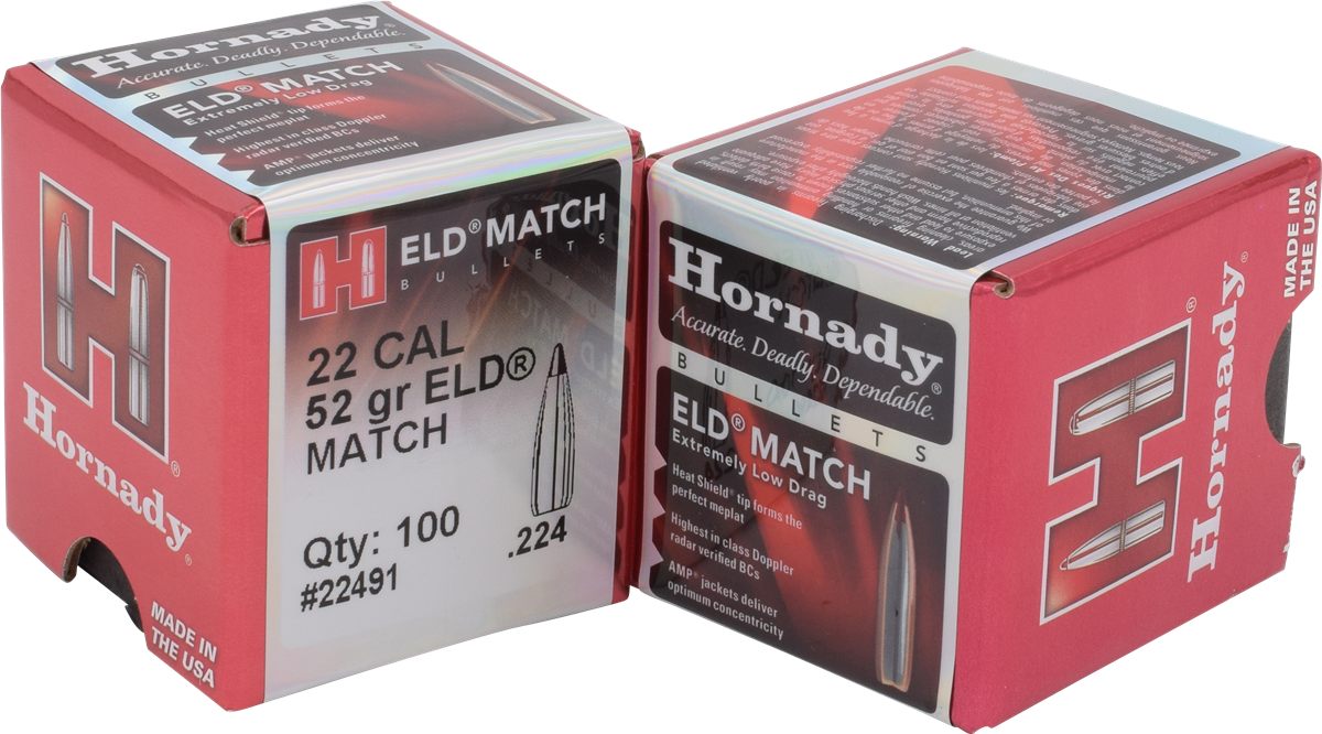 Hornady 22491 ELD Match 22 Cal .224 52 gr Extremely Low Drag 100 Per Box/ 4