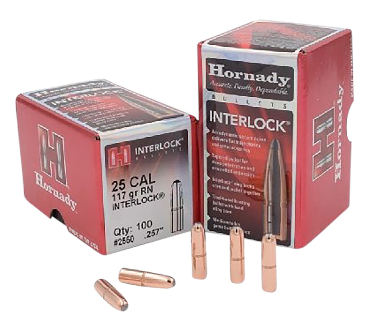 Hornady 2550 InterLock 25 Cal .257 117 gr Round Nose 100 Per Box/ Case