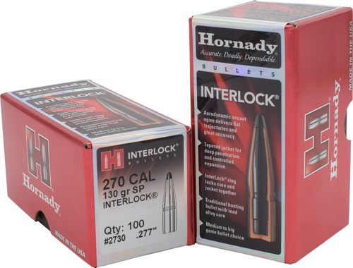 Hornady 2730 InterLock 270 Cal .277 130 gr Spire Point 100 Per Box/ 25 Case view 2
