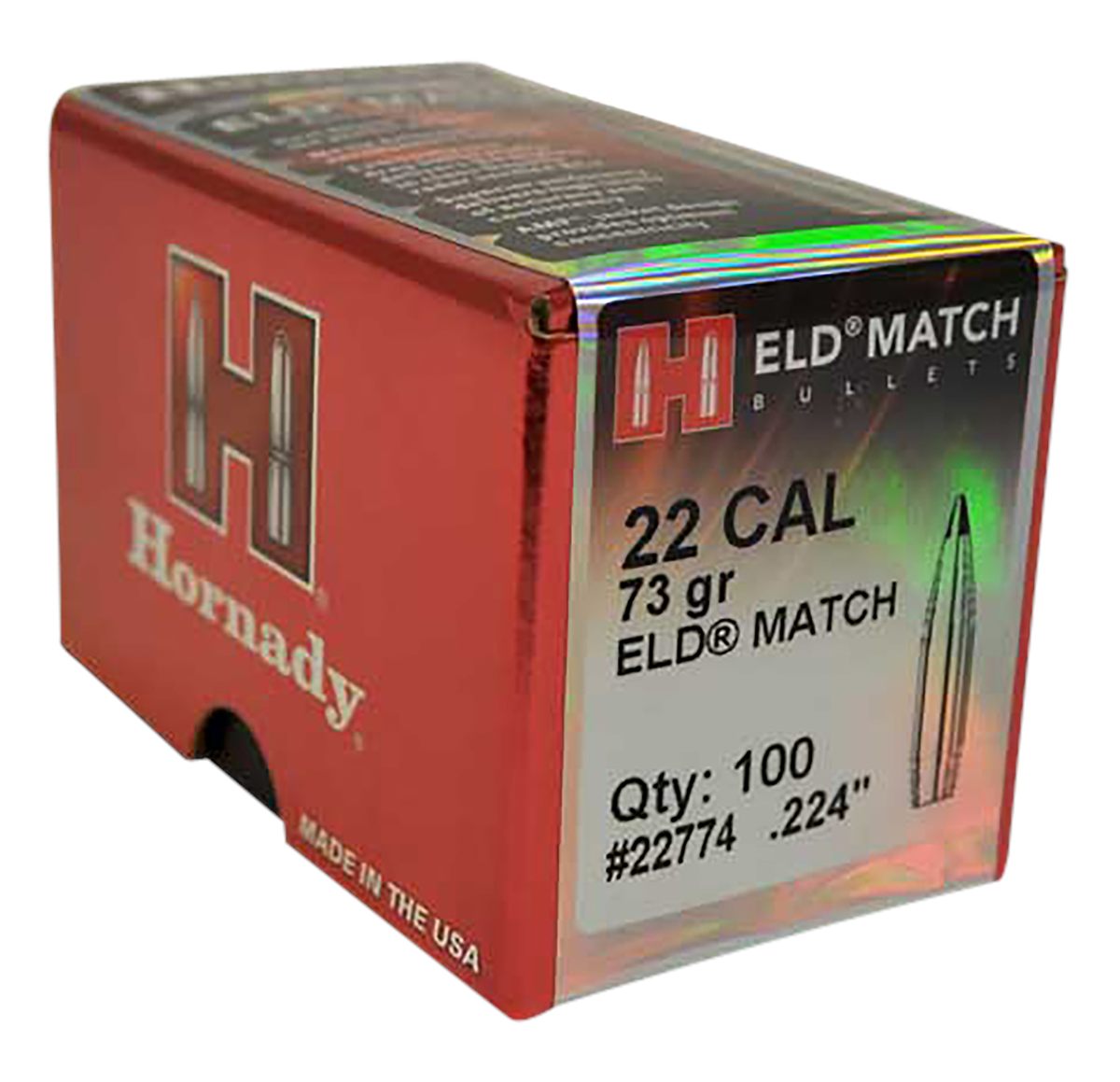 Hornady 22774 ELD Match 22 Cal .224 73 gr Extremely Low Drag 100 Per Box/ 2