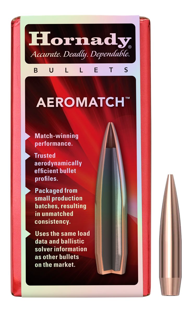 Hornady Aeromatch Rifle Bullets 22 CAL .224 77 HPBT W/C (1-9in) 100 RDS