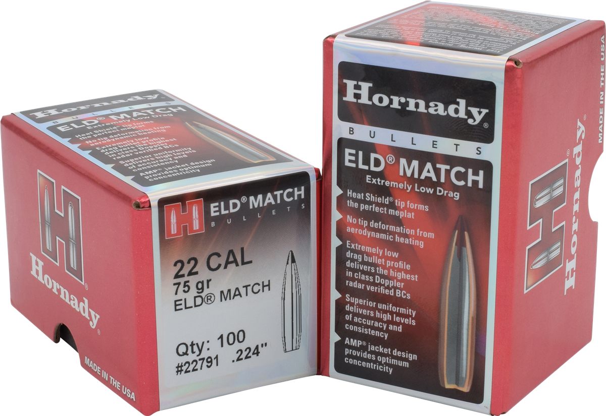 Hornady 22791 ELD Match 22 Cal .224 75 gr Extremely Low Drag 100 Per Box/ 2