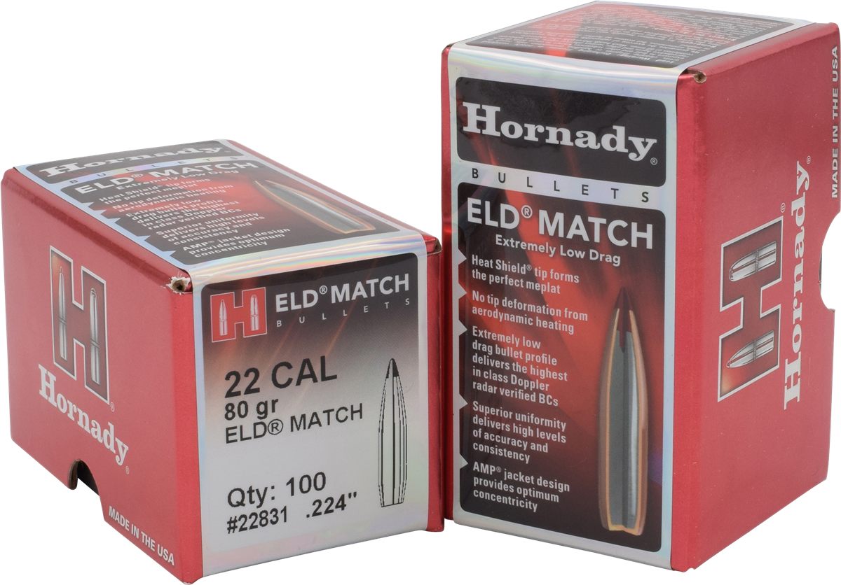 Hornady 22831 ELD Match 22 Cal .224 80 gr Extremely Low Drag 100 Per Box/ 2