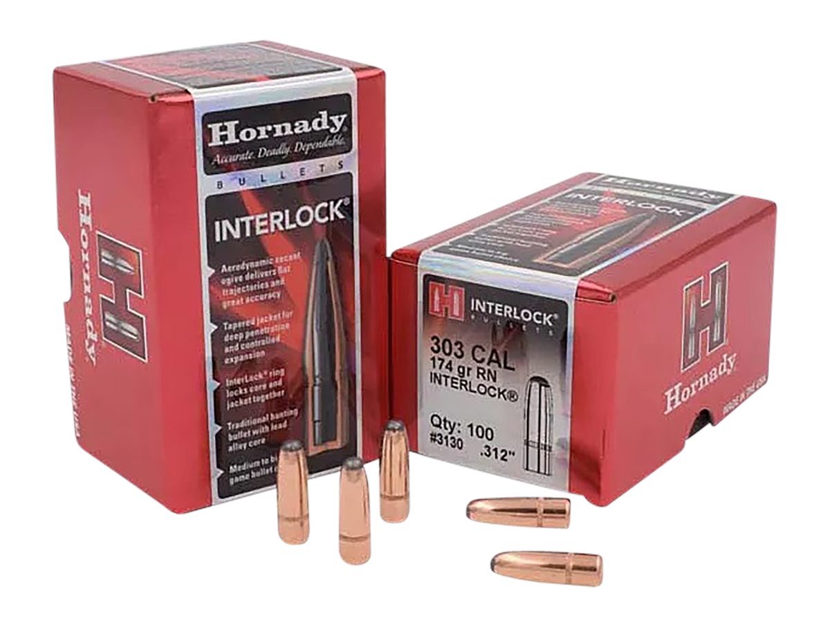 Hornady 3130 InterLock 303 Cal .312 174 gr Round Nose 100 Per Box/ 15 Case