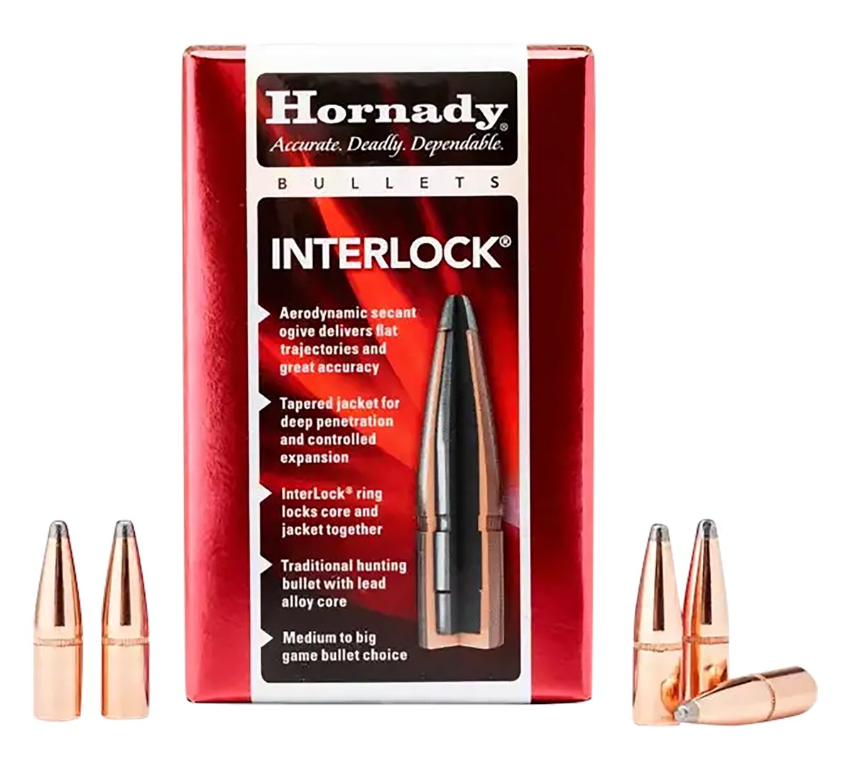 Hornady 3335 InterLock 338 Cal 250 gr Soft Point Recoil Proof 100 Per Box/