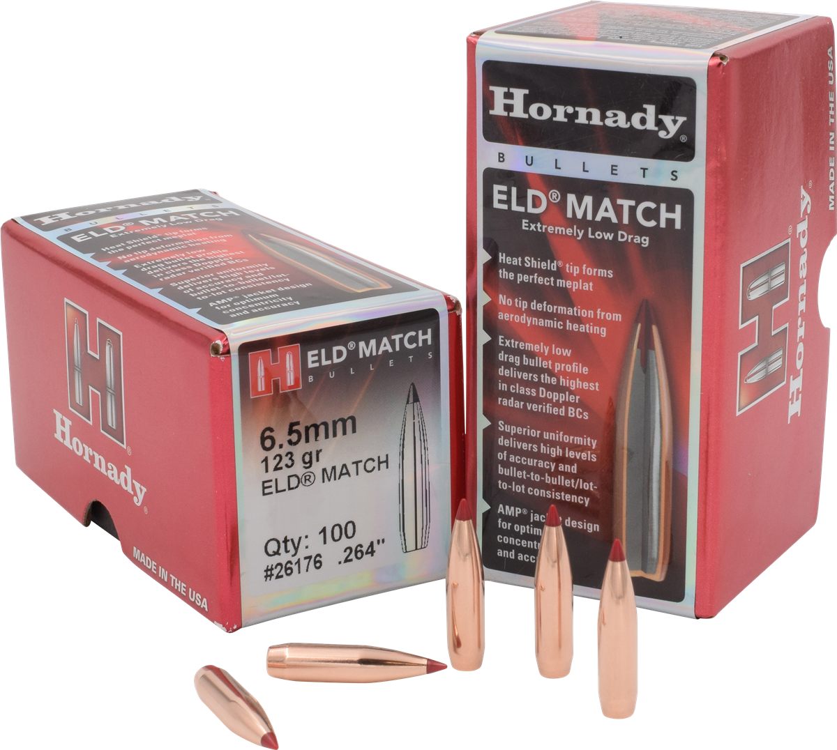 Hornady 26176 ELD Match 6.5mm .264 123 gr Extremely Low Drag 100 Per Box/ 2